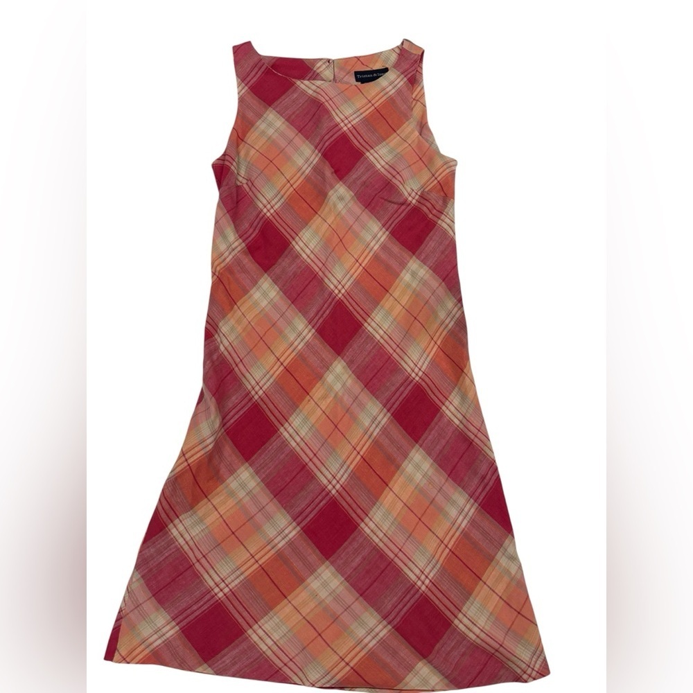 Sleeveless Plaid Midi Dress in Red and Orange